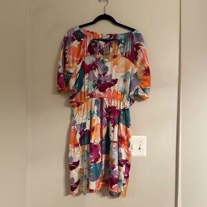 Ann Taylor Loft tropical floral Blouson dress kimono S Mp petites.
